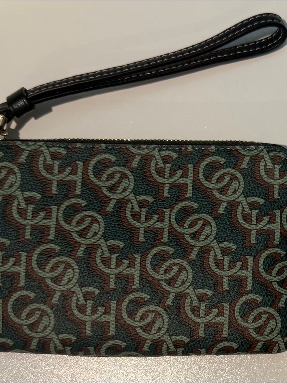 Coach Green and Brown Signature Monogram Wristlet